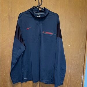 Nike Men's 1/4 Zip DRI-FIT Dark Blue Performance Jacket with Red Accents